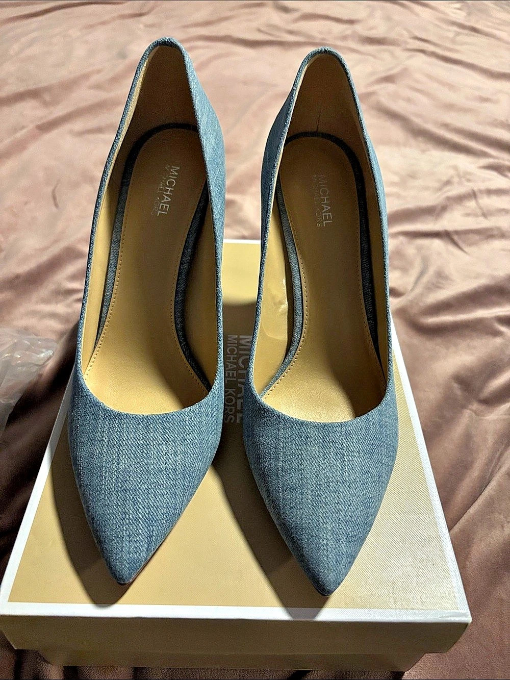 Michael Kors Amara Denim Pump Pointed-Toe Heels in Blue